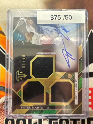 2016 Topps Triple Threads MLB Ketal Marte Rookie Triple Patch Autograph Green Refractor /50