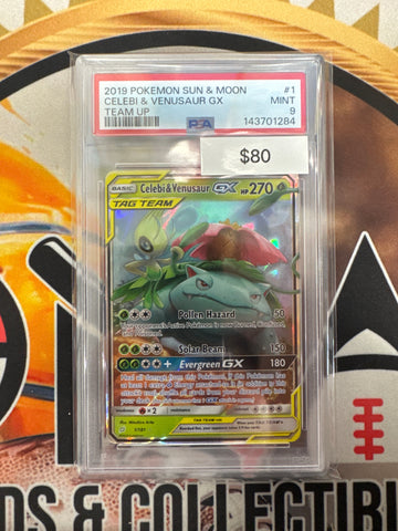 Pokemon Celebi & Venusaur GX 1/181 Team Up PSA 8
