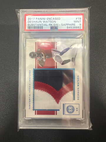 2017 Panini Encased Deshaun Watson Substantial Rookie Swatches Sapphire /25 PSA 9