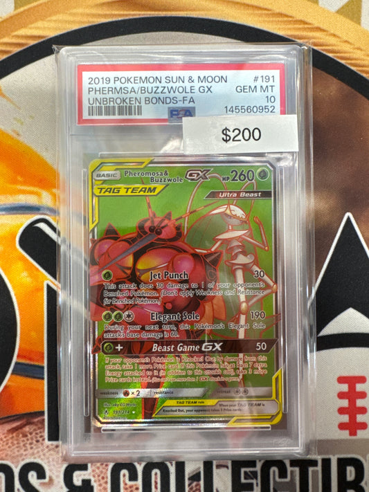 Pokemon Pheromosa & Buzzwole GX 191/214 Unbroken Bonds PSA 10