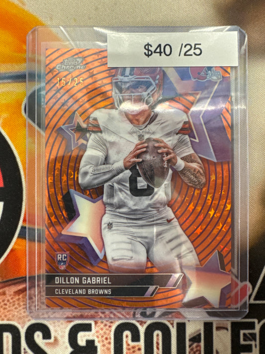 2025 Topps Chrome Cosmic NFL Dillon Gabriel Starfractor Rookie Orange Refractor /25