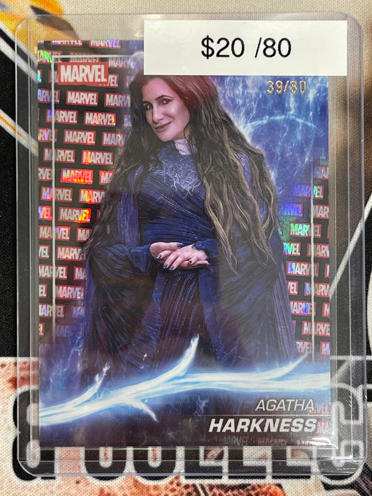 2025 Topps Chrome Marvel Studios Agatha Harkness Marvel Logo Refractor /80
