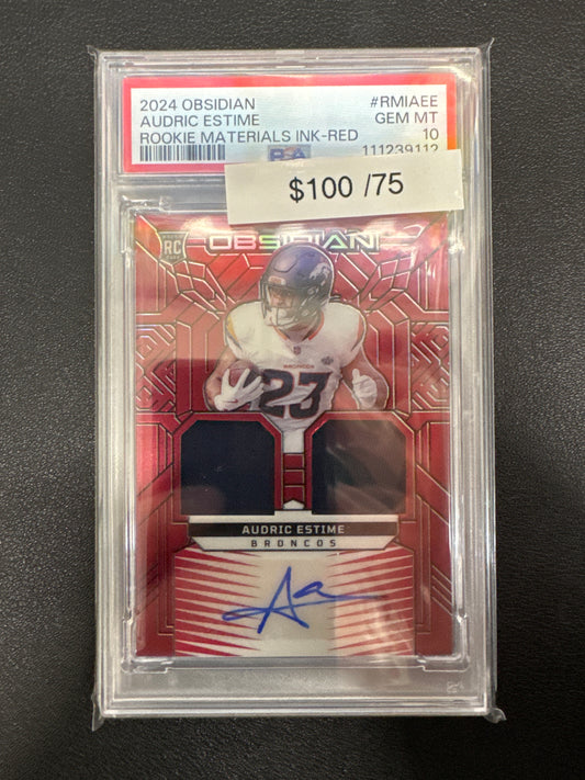 2024 Panini Obsidian NFL Audric Estime Rookie Material Ink Red /75 PSA 10
