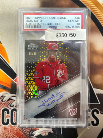 2020 Topps Chrome Black MLB Juan Soto Autograph Gold Refractor /50 PSA 10