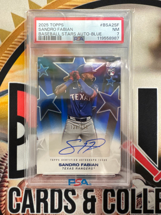 2025 Topps MLB Sandro Fabian Rookie Baseball Stars Autograph Blue Foil /150 PSA 7