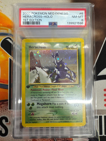 Pokémon 1st Edition Heracross Holo Neo Genesis 6/111 PSA 8