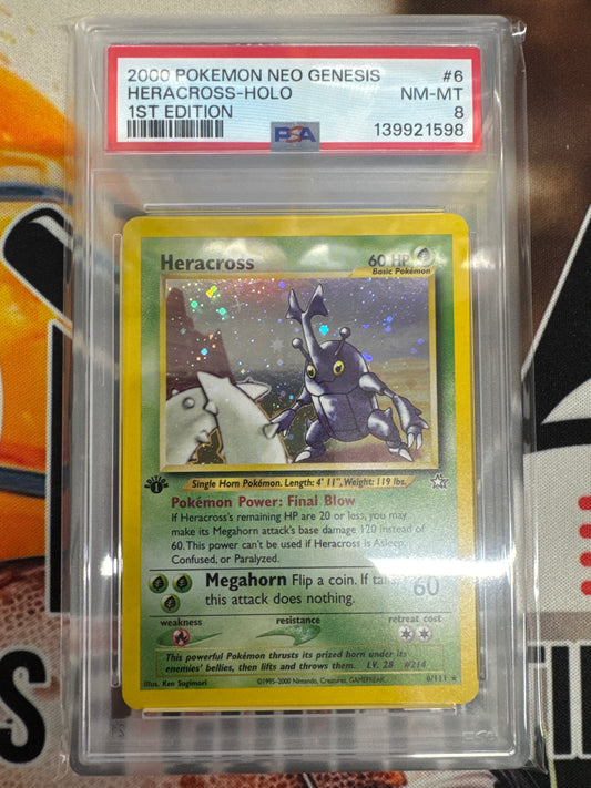 Pokémon 1st Edition Heracross Holo Neo Genesis 6/111 PSA 8