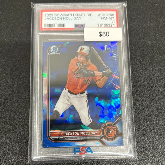 2022 MLB Bowman Draft Chrome Jackson Holliday 1st Bowman Sapphire Ice PSA 8