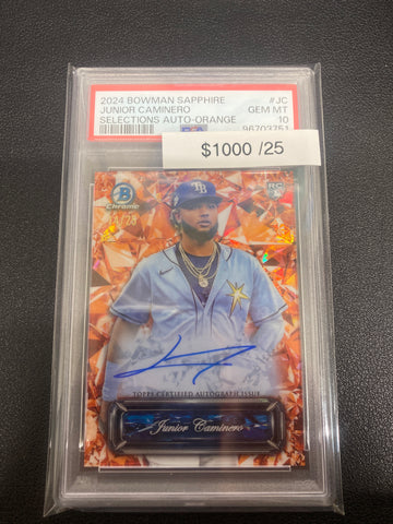 2024 Bowman Sapphire Junior Caminero Selections Auto Orange /25 Rookie PSA 10