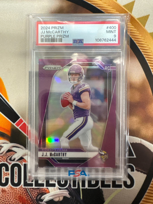 2024 Panini Prizm NFL JJ McCarthy Rookie Purple Prizm /125 PSA 9