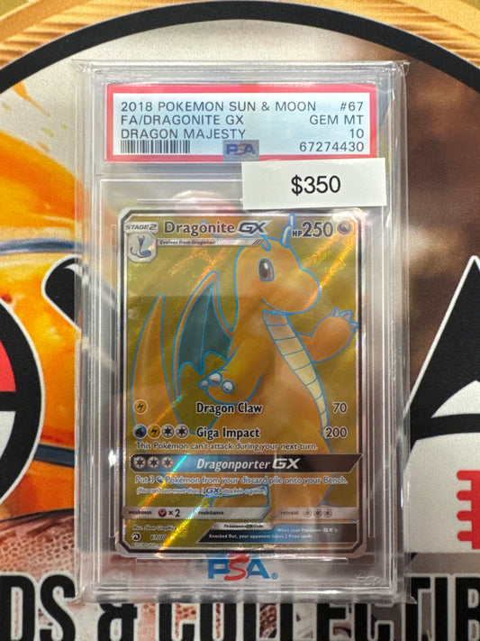 2018 Pokemon Sun & Moon Full Art Dragonite Gx 67/70 Dragon Majesty PSA 10