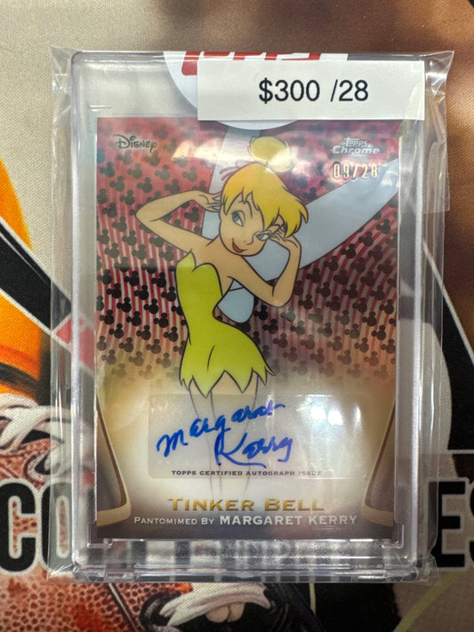 2025 Topps Chrome Disney Tinker Bell Pantomimed By Margaret Kerry Autograph Red & Black Mickey Refractor /28