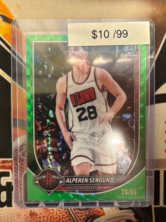 2025-26 Topps Bowman Chrome Basketball Alperen Sengun Green Geometric Refractor /99