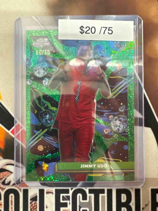 2026 Topps Chrome Cosmic WWE Jimmy Uso Green Cosmic Dust Refractor /99