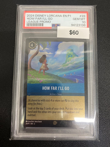 Disney Lorcana P1 League Promo How Far I’ll Go PSA 10