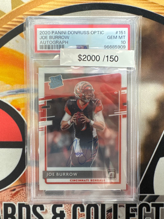 2020 Panini Donruss Optic NFL Joe Burrow Rated Rookie Autograph /150 PSA 10