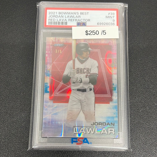 2021 MLB Bowman’s Best Jordan Lawlar Red Lava Refractor /5 PSA 9