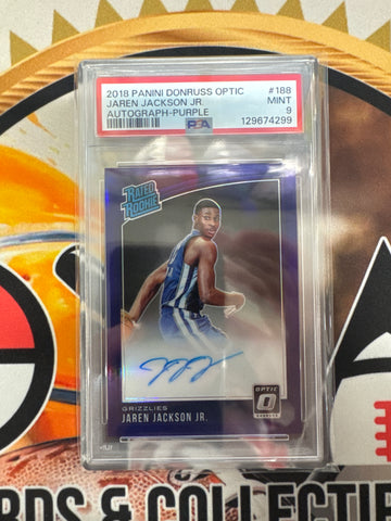 2018 Panini Donruss Optic NBA Jaren Jackson Jr. Rated Rookie Autograph Purple PSA 9