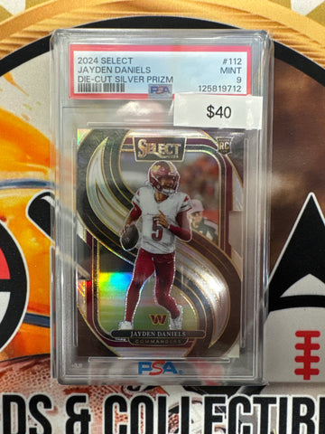2024 Panini Select NFL Jayden Daniels Rookie Die-Cut Silver Prizm PSA 9
