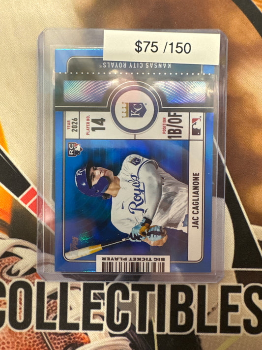 2026 Topps MLB Series 1 Jac Caglianone Rookie Big Player Ticket Blue Foilboard /150