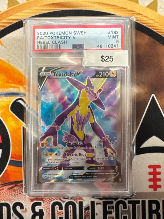 2020 Pokémon SWSH Toxtricity V Full Art 182/192 Rebel Clash PSA 9