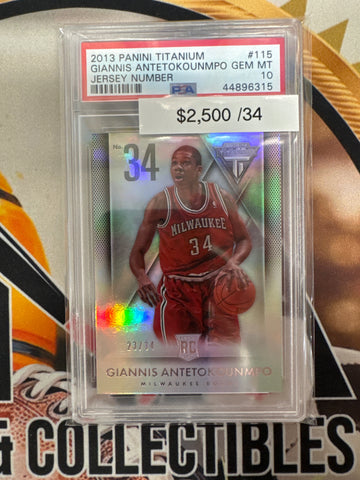 2013 Panini Titanium NBA Giannis Antetokounmpo Rookie Jersey Number /34 PSA 10