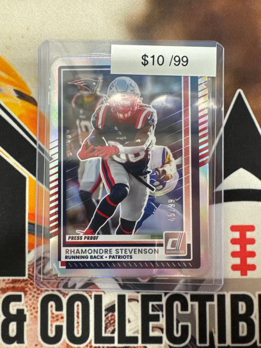 2025 Panini Donruss NFL Rhamondre Stevenson Press Proof Die-Cut Silver /99