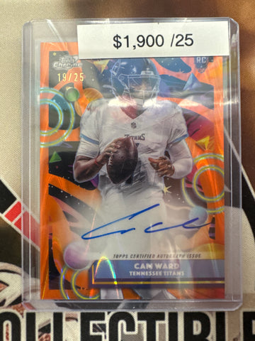 2025 Topps Chrome Cosmic NFL Cam Ward Rookie Orange Raywave Autograph /25