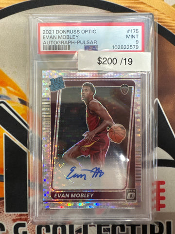 2021 Panini Donruss Optic NBA Evan Mobley Rated Rookie Autograph Pulsar Prizm /19 PSA 9