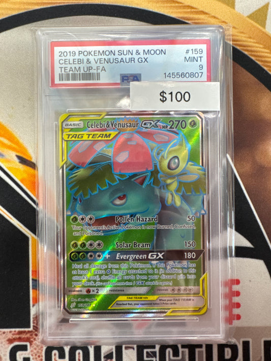 Pokémon Celebi & Venusaur GX Team Up Full Art 159/181 PSA 9