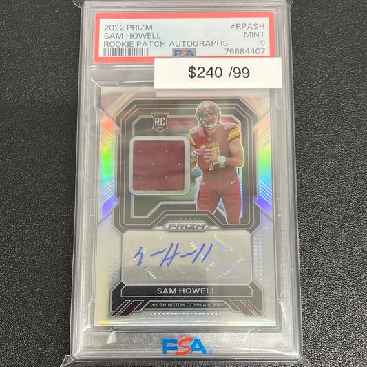 2022 NFL Sam Howell Prizm Rookie Patch Auto /99 PSA 9