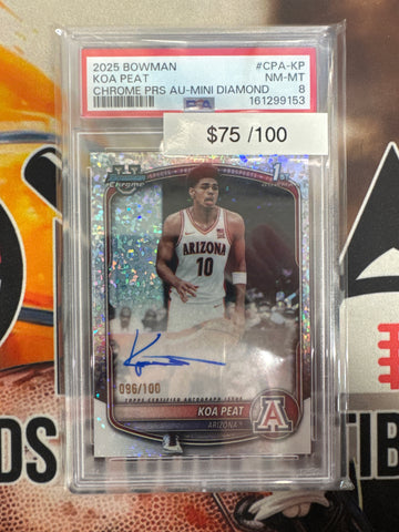 2025 Bowman Basketball Koa Peat Chrome Prospect Autograph Mini Diamond Refractor /100 PSA 8