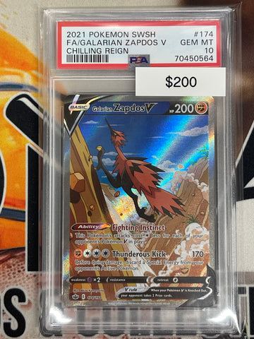 Pokémon Galarian Zapdos V Alternate Full Art Chilling Reign 174/198 PSA 10