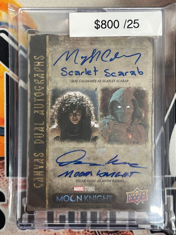 2023 Upper Deck Moon Knight Scarlet Scarab (May Calamawy) & Moon Knight (Oscar Isaac) Canvas Dual Autographs /25