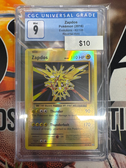 Pokémon Zapdos Reverse Holo Evolutions 42/108 CGC 9