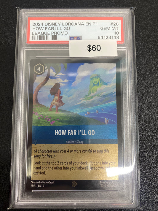 Disney Lorcana P1 League Promo How Far I’ll Go PSA 10