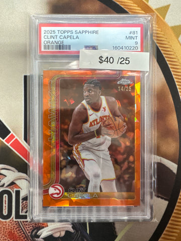 2025 Topps Chrome NBA Sapphire Clint Capela Orange Refractor /25 PSA 9