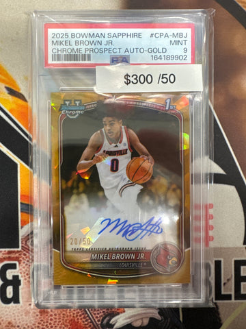2025 Bowman Sapphire Basketball Mikel Brown Jr. Chrome Prospect Autograph Gold Refractor /50 PSA 9