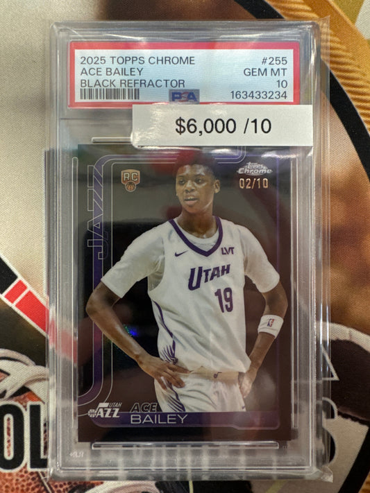 2025 Topps Chrome NBA Ace Bailey Rookie Black Refractor /10 PSA 10