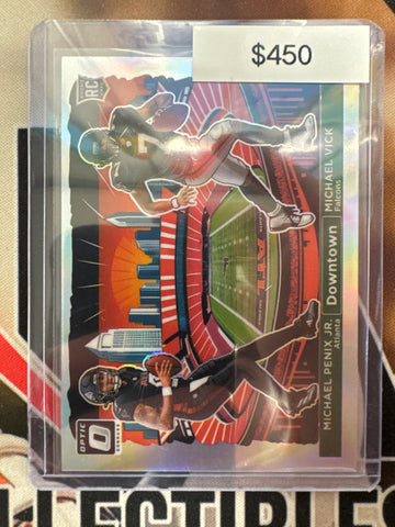 2024 Panini Donruss Optic NFL Michael Penix Jr. & Michael Vick Dual Downtown Prizm Rookie