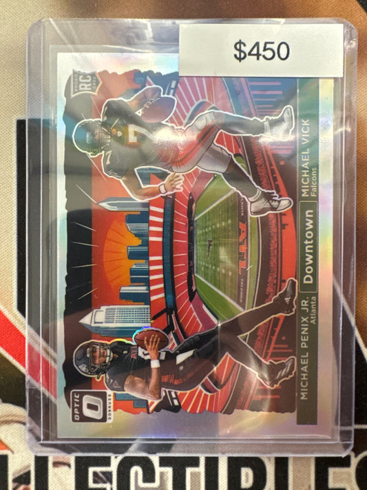 2024 Panini Donruss Optic NFL Michael Penix Jr. & Michael Vick Dual Downtown Prizm Rookie