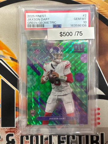 2025 Topps Finest NFL Jaxson Dart Rookie Common Green Geometric Refractor /75 PSA 10