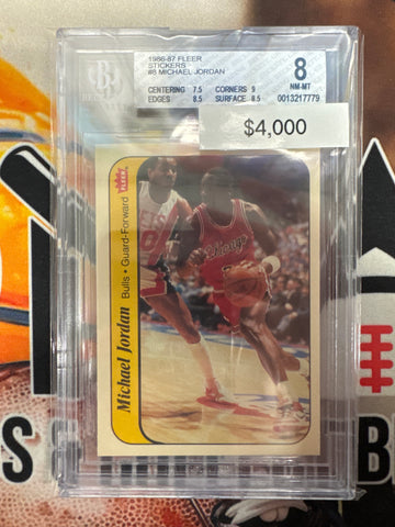 1986-87 Fleer Basketball Stickers Michael Jordan Rookie BGS 8