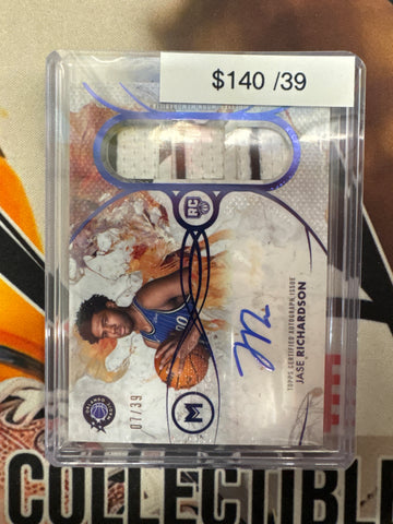 2026 Topps Motif Basketball Jase Richardson Rookie Triple Relic Autograph Blue Refractor /39