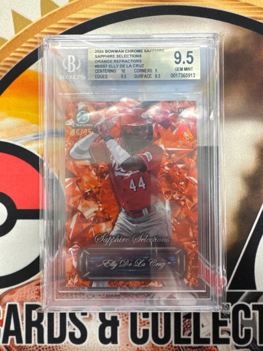 2024 Bowman Chrome Sapphire Elly De La Cruz Sapphire Selections Rookie Orange Refractor /25 BGS 9.5