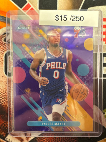 2025 Topps Finest NBA Tyrese Maxey Common Purple Refractor /250