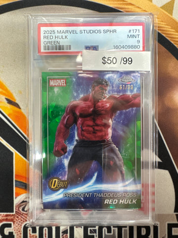 2025 Topps Chrome Marvel Studios Sapphire President Thaddeus Ross Debut Red Hulk Green Refractor /99 PSA 9