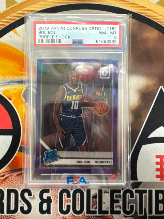 2019 Panini Donruss Optic NBA Bol Bol Rated Rookie Purple Shock PSA 8