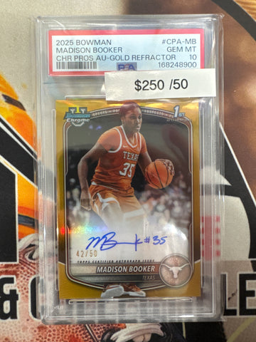 2025 Bowman Basketball Madison Booker Chrome Prospect Autograph Gold Refractor /50 PSA 10
