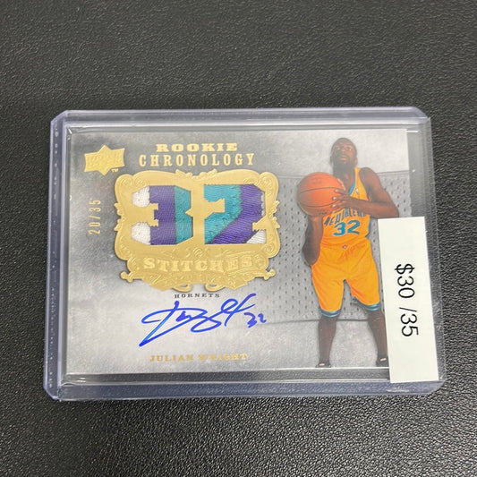 2007-08 NBA Chronology Julian Wright Stitches In Tims Rookie Patch Auto /35